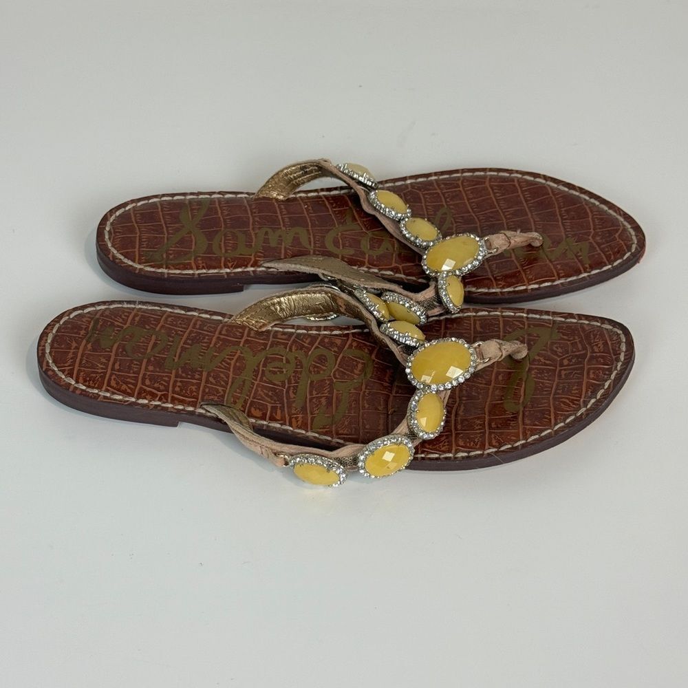 Sam Edelman Gracelyn Thong Flip Flops Yellow Rhinestones 8 - Picture 2 of 7